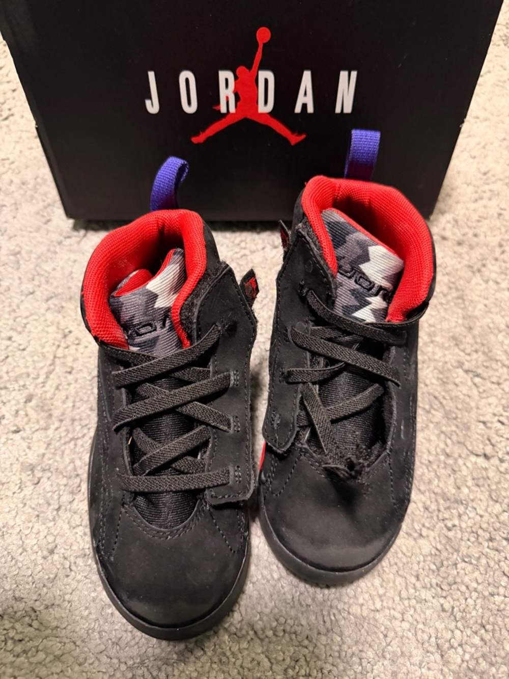 Kids' Black and Red High-Top Jordans